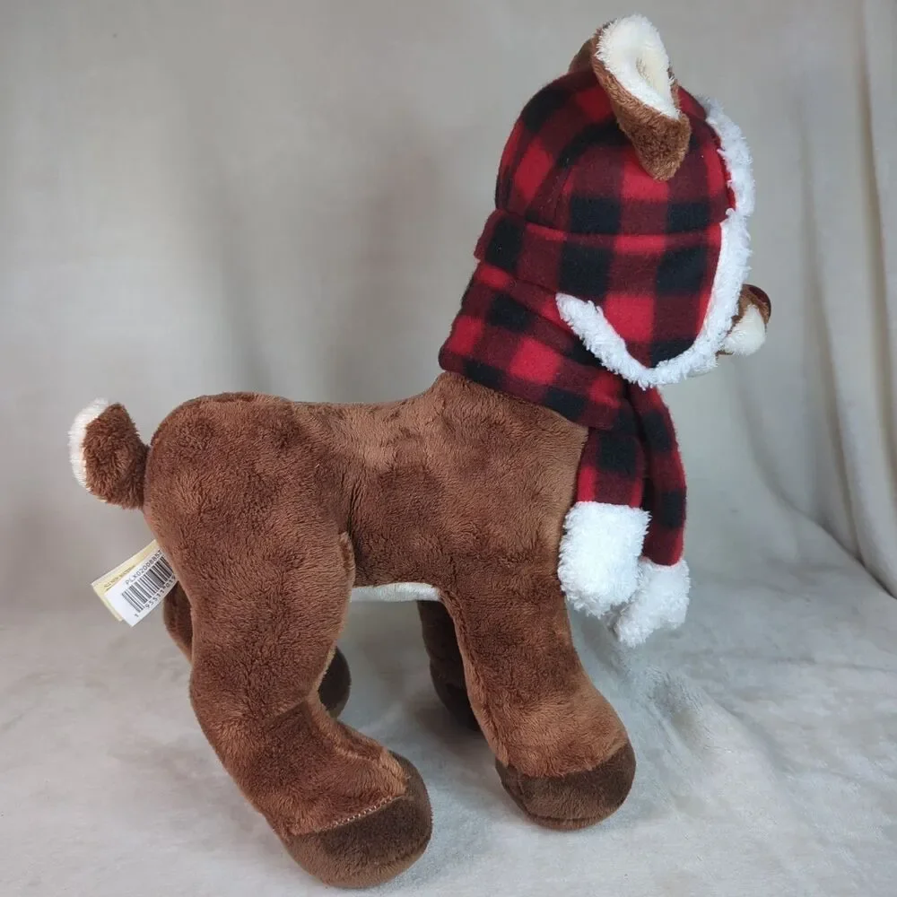 Rudolph The Red Nose Reindeer 14 in. Plaid Hunter Hat/Scarf Plush DanDee